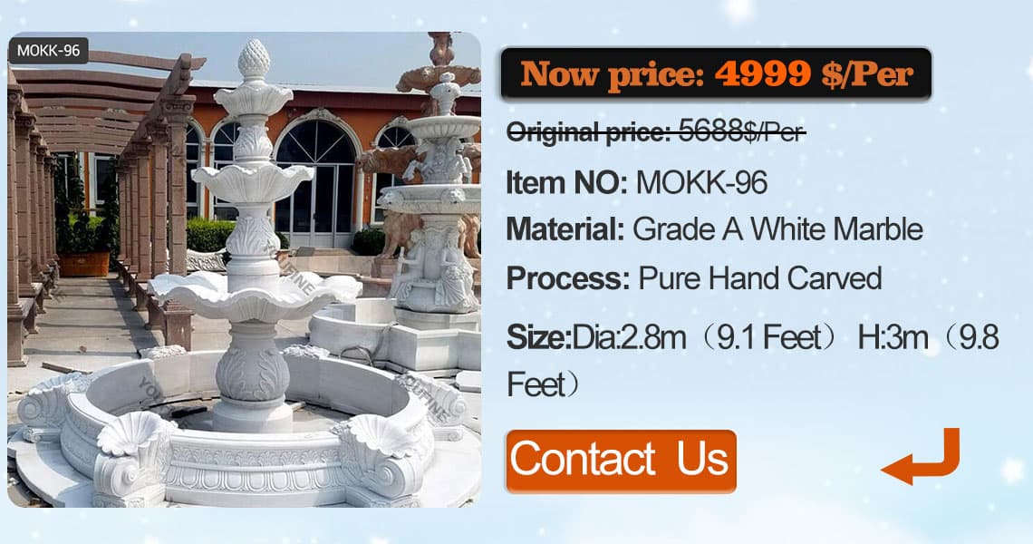 Interior with outdoor 4 tiered stone water fountain with dolphin China