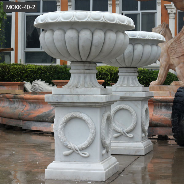 unique front yard white pedestal urn planter