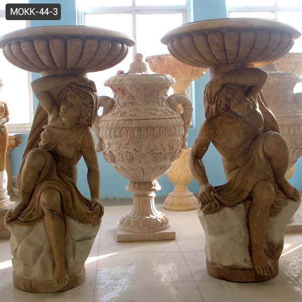 round hand carved marble flower pot for garden decoration