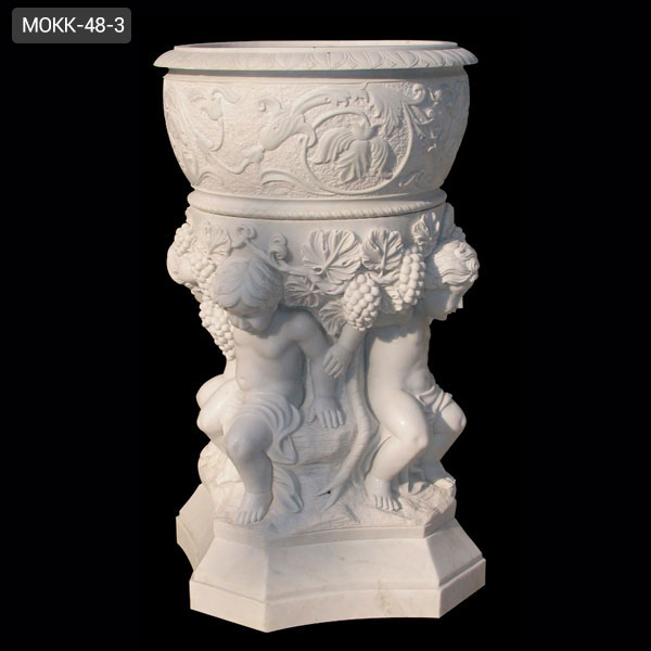 white marble greek style plant pots outdoor