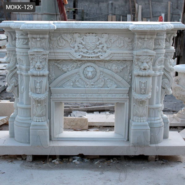 art deco lion limestone fireplace hearth renovation cabinet ...