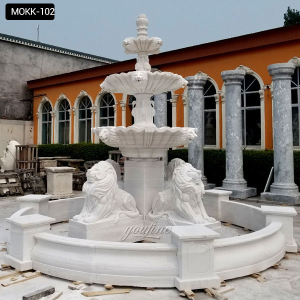 Interior with Large parks stone fountains with dolphin ...