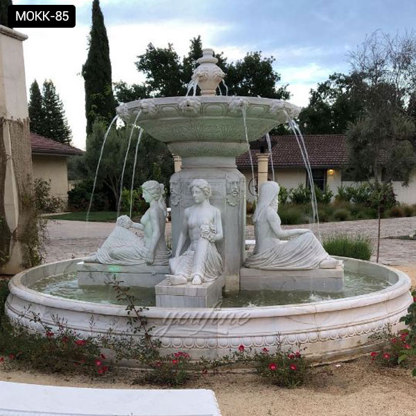 3 tiered stone water fountain yard with mermaid art