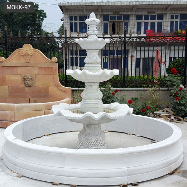 House of the outdoor 4 tiered stone fountain with statues for decor