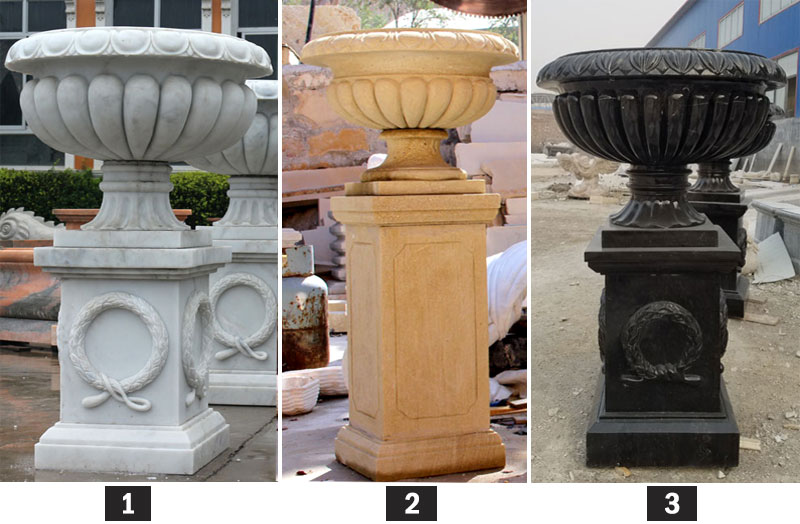 Outdoor Tall Garden Marble Flower Pots Life Size Hot Black Marble planter for Sale -MOKK-240