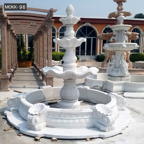 Life Size Beautiful Hot Selling Pure White 3 Tiered Outdoor Marble Fountain Garden Water Fountain for Sale–BOKK-96