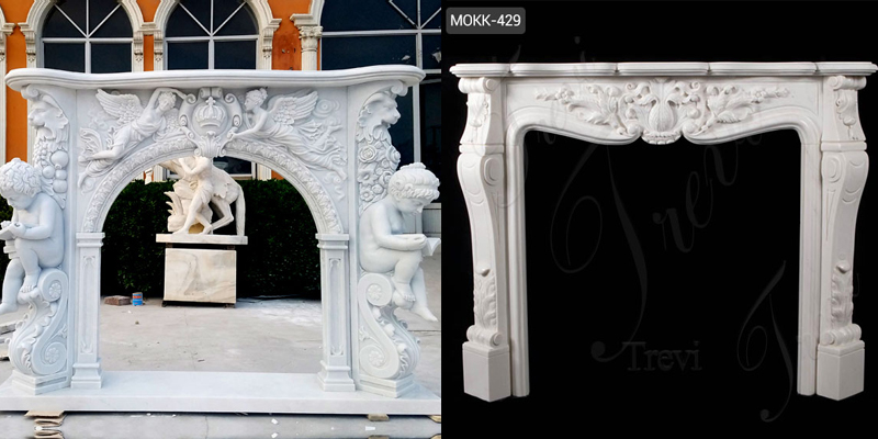 Modern Stone Fireplaces French White Marble Hand Carved Fireplace Surround