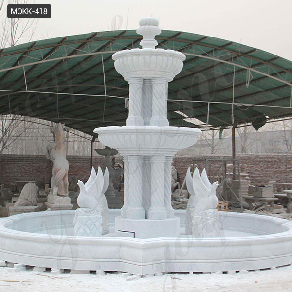 Two Tiered White Marble Water Fountain Outdoor Garden for Home Decor MOKK-418