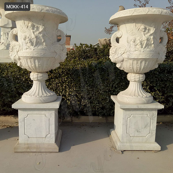 Wholesale White Marble Carved Planters and Containers Garden Ornamental for Sale on Stock MOKK-414