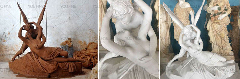 famous Psyche Kiss statue replica in white marble outdoor decor for sale