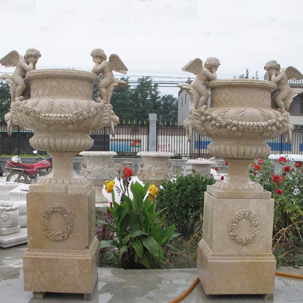 Marble Flower Planter Sample Design for Home and Outdoor Life Size Statue for Sale -MOKK-52