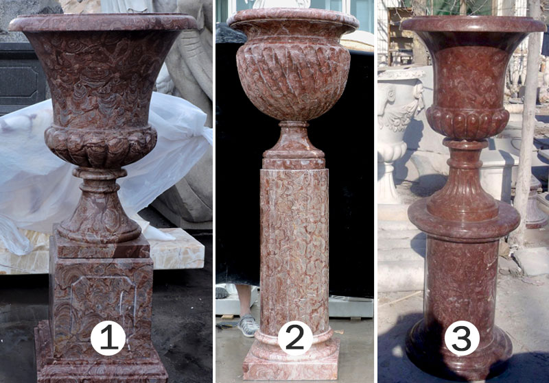 Natural Marble Flower Pot Outdoor Pure Hand Carved Red Color Marble Flower Pot for Sale-MOKK-45