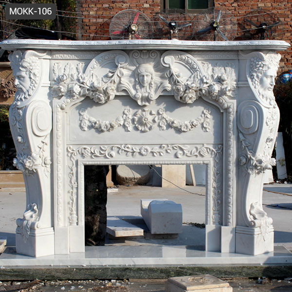 Luxury Hand Carved Home Decoration Cultured White Marble Fireplace MOKK-106