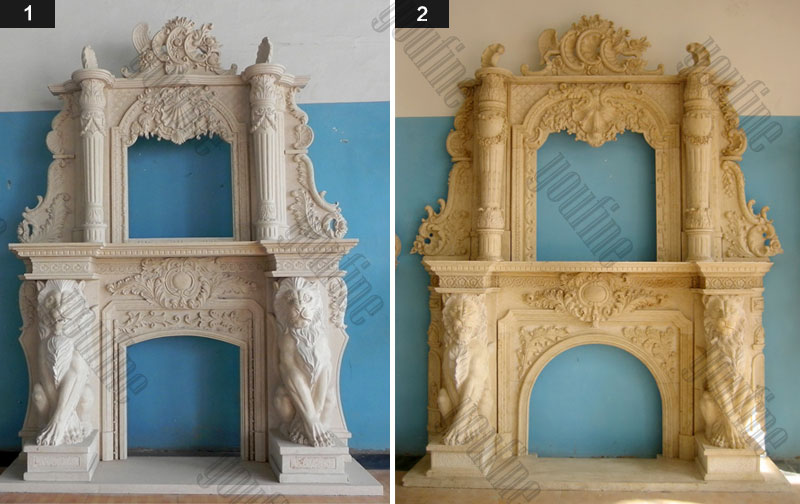 Custom Made Modern Large White Marble Overmantel Fireplaces Surround with Lion Designs for Sale