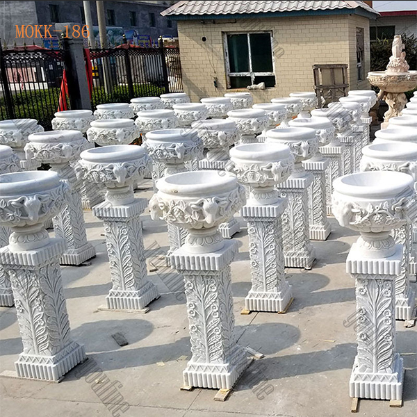Marble Outdoor Flowerpot Natural Hunan White Marble Planting Pot Modern Design Best Selling Style-MOKK-186