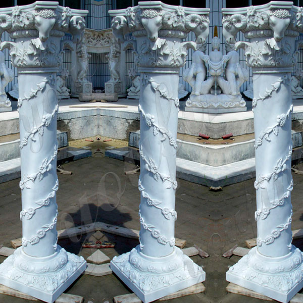 Modern Marble Spiral Pillar Greek Style Corinthian Order of Column with Floral Design for Gates for Sale MOKK-153