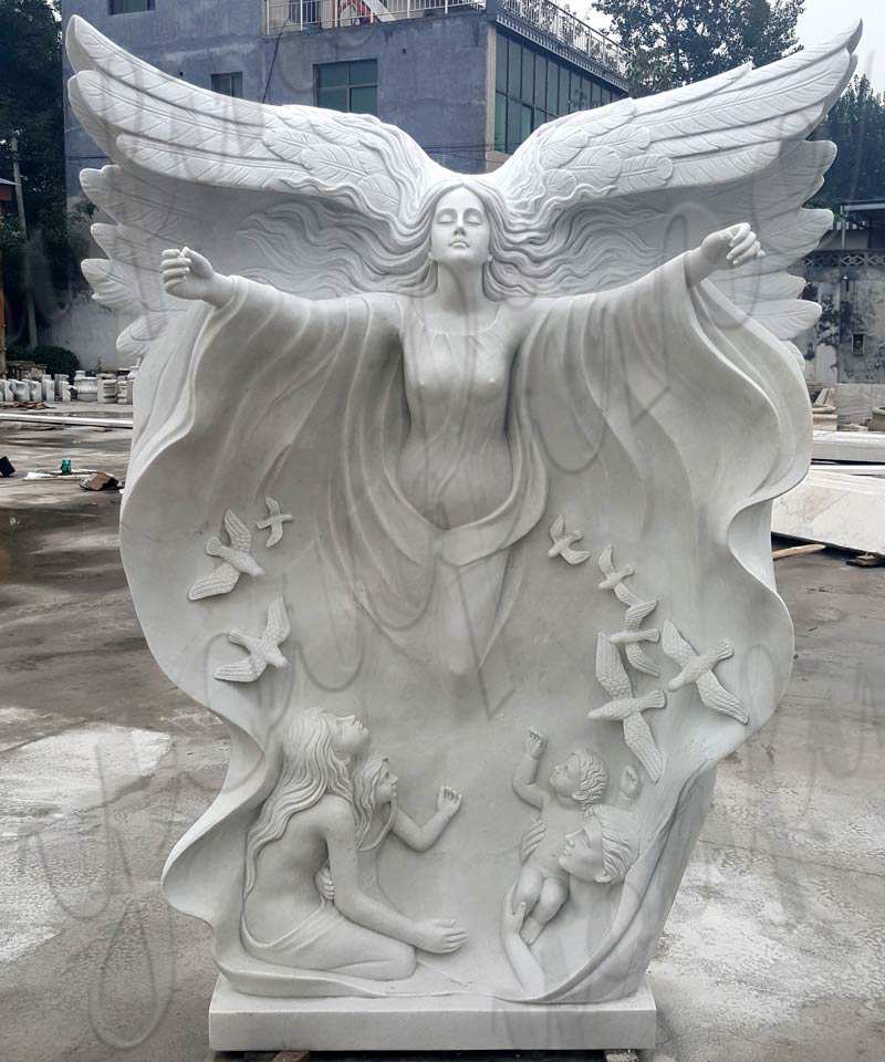 Customized Garden Marble Woman with Big Wings and Bird supplier