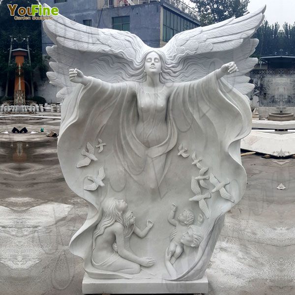 Customized Garden Marble Woman with Big Wings and Bird supplier MOKK-66