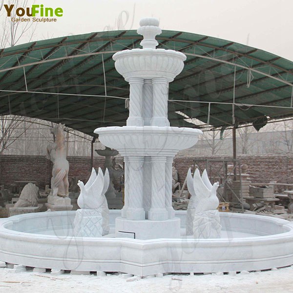 Exquisite White Marble Three Tired Patio Water Fountain for Sale MOKK-418