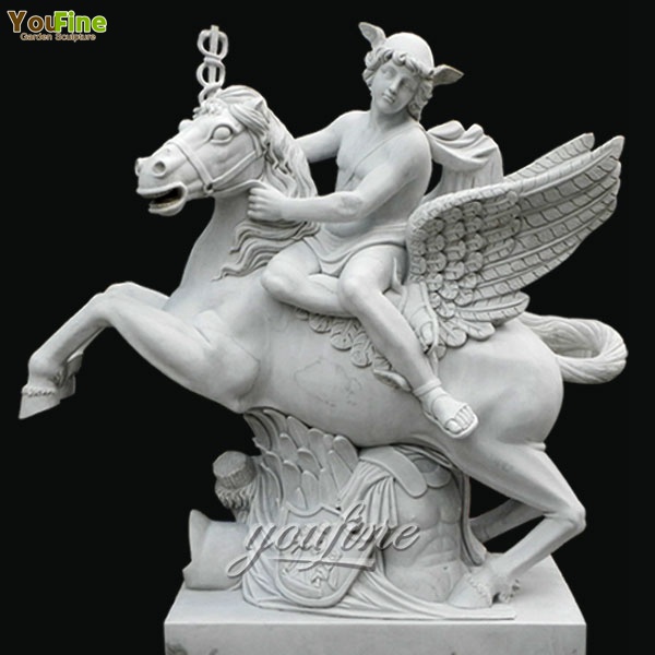 Famous Garden Marble Mercury riding Pegasus Statue with Big Wings supplier BOKK-223