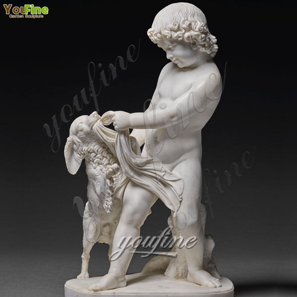 Famous Stone Art Marble Sculptures of Youth Playing With A Dog for Sale MOKK-205