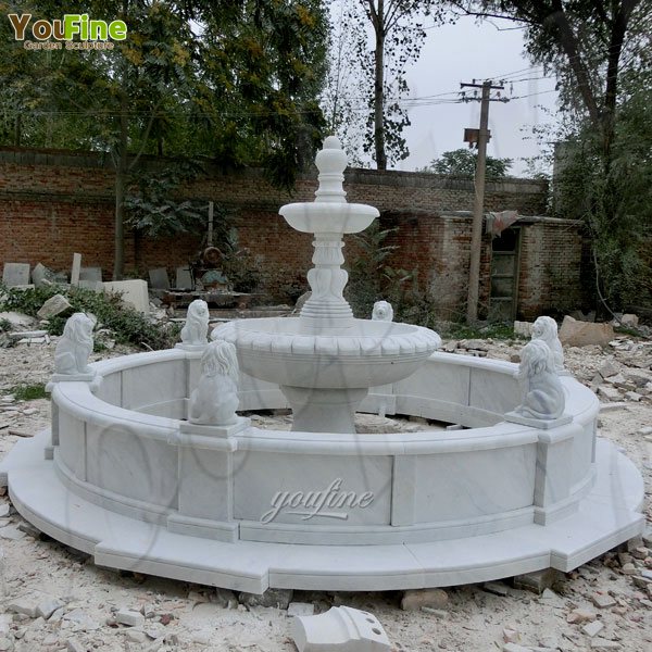 Cheap Two Tiered White Marble Water Fountain Garden Decoration Design MOKK-105