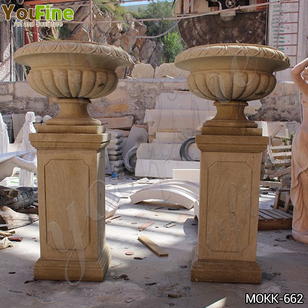 Tall Garden Beige Marble Flower Pots Outdoor Decoration planter for Sale MOKK-662