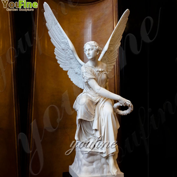 Delicate Marble Sitting Angel with Wings Statues for Garden Supplier MOKK-243