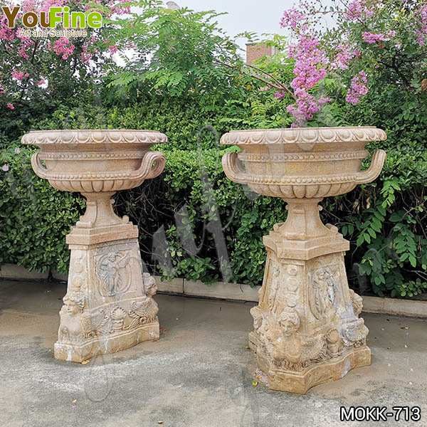 Antique Beige Marble Flower Pots with triangle Base