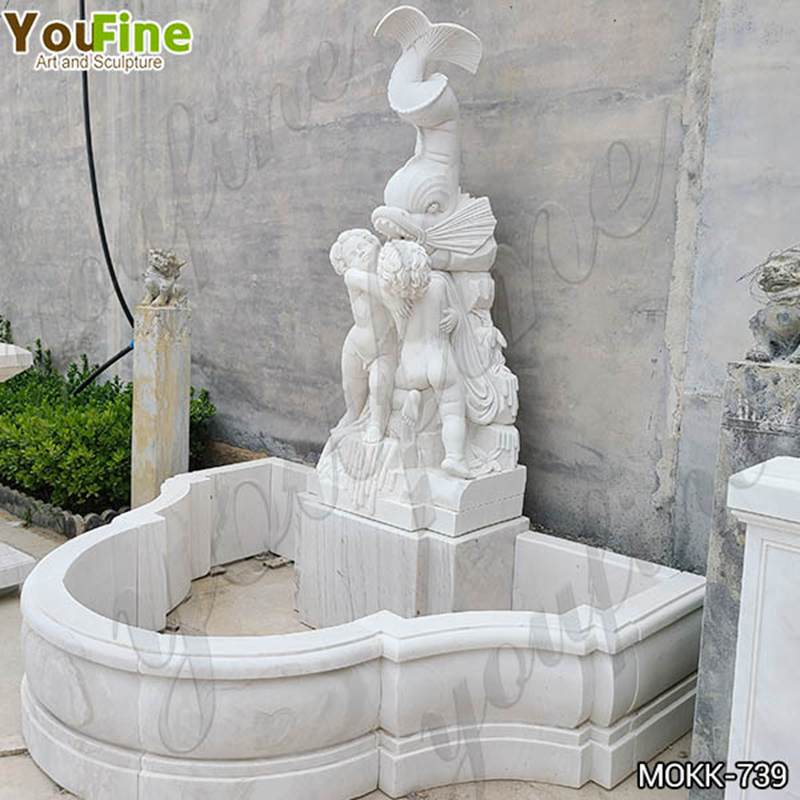 Pure White Marble Water Angel Fish Wall Fountain for