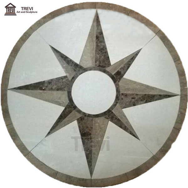 Custom Simple Star Natural Grey Marbl Waterjet Medallion Floor Design for Sale MOKK-126